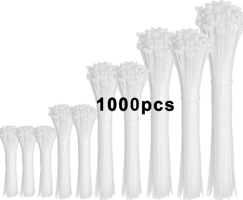 WLEAD Zip Ties Assorted Sizes 1000 Pack 14/12/10/8/6/4 Inch Cable Ties Heavy Duty Plastic Wire Ties UV Resistant Zipties Black Small Zip Tie Wraps Assortment Cord Management for Home, Office, Gardening - Image 1